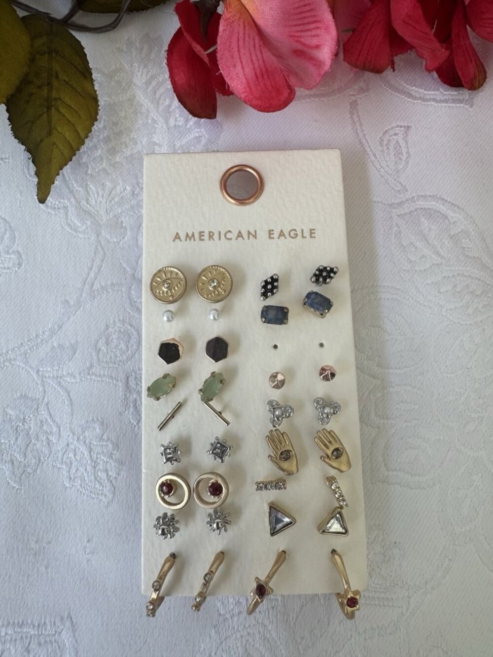 American Eagle Earrings Evil Eye Hoops Studs 34 Pieces Bling Pearls Gems NEW